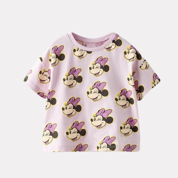 Girls Cartoon T-shirt Short Sleeve Tops New Casual Loose Crewneck Bottoming Shirt Pink T Babies Summer Cute Minnie Printed Tees