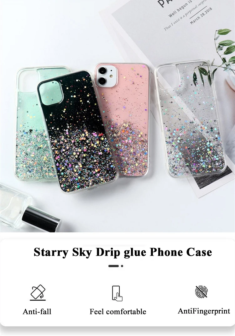 per Oppo A78 A58 A57 A17 Reno 10 9 7 8T Pro Plus Find X5 Custodia in lamina d'argento Paillette Epossidica Cover morbida trasparente Anticaduta Fundas_voghion.com