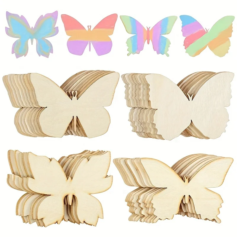 10 Stück Holzschmetterlinge, unvollendete Holzschmetterlinge zum Basteln, leere Scheiben, Ausschnitte zum Malen, DIY, unvollendetes Holz – Detail 3