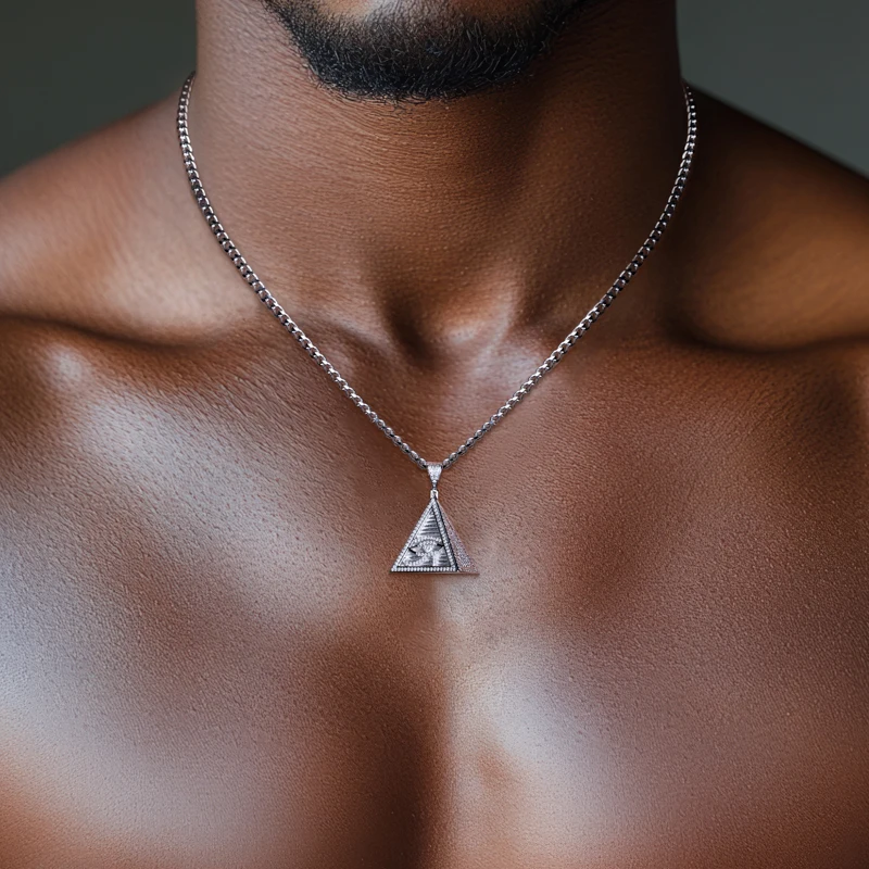 MossanRappr 0.8cttw Moissanite Egyptian Pyramid Eye Of Horus Pendant Hip Hop Necklace 925 Sterling Silver Trendy Jewelry for Men - Image 6