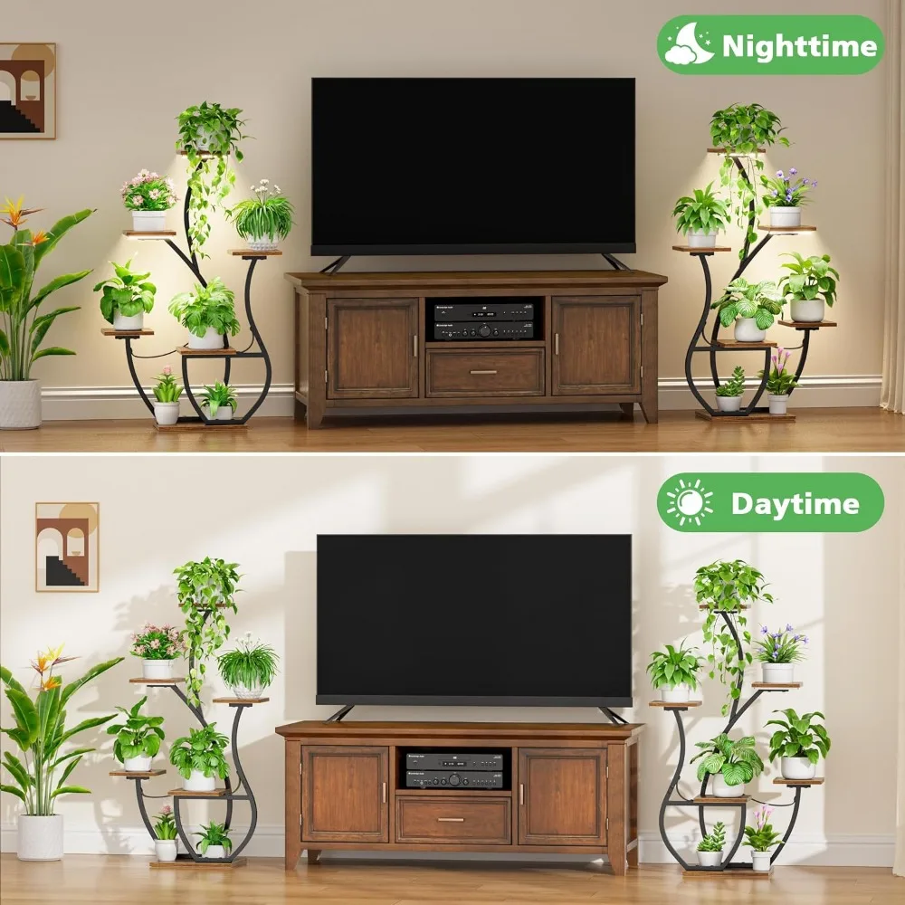2 Pack Indoor Plant Stand with Grow Lights, Swan-Shaped Metal Flower Display Rack, 6 Tiered Corner Plant Stand 3