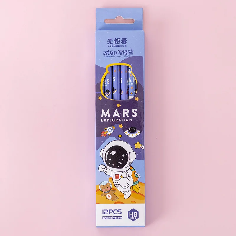 

12 Pcs/box School astronaut Drawing Pens School Supplies Kawaii Pencil