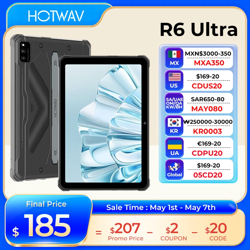 글로벌 HOTWAV R6 울트라 러기드 태블릿 PC, 15600mAh 배터리, 20W 고속 충전, 10.4 인치 FHD + 2K 디스플레이, 안드로이드 16GB(8 + 8) 256GB