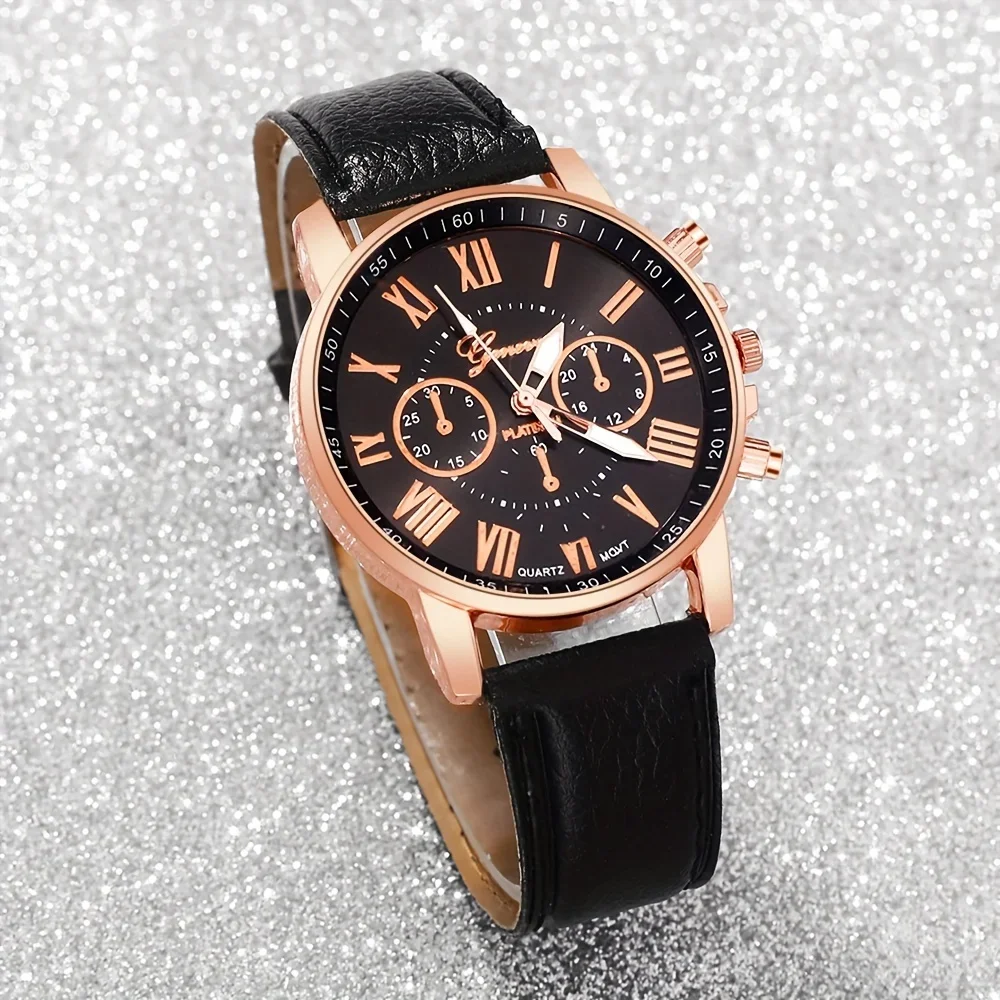 4-piece set of fashionable women's quartz watch - stylish circular dial, suitable for daily wear and special occasions