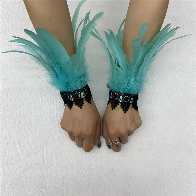 Schwarze Feder Handgelenksmanschetten Retro Vintage Punk Gothic Federmanschetten für Frauen Mann Halloween Party Goth Rave Kostüm Cosplay Prop – Detail 19