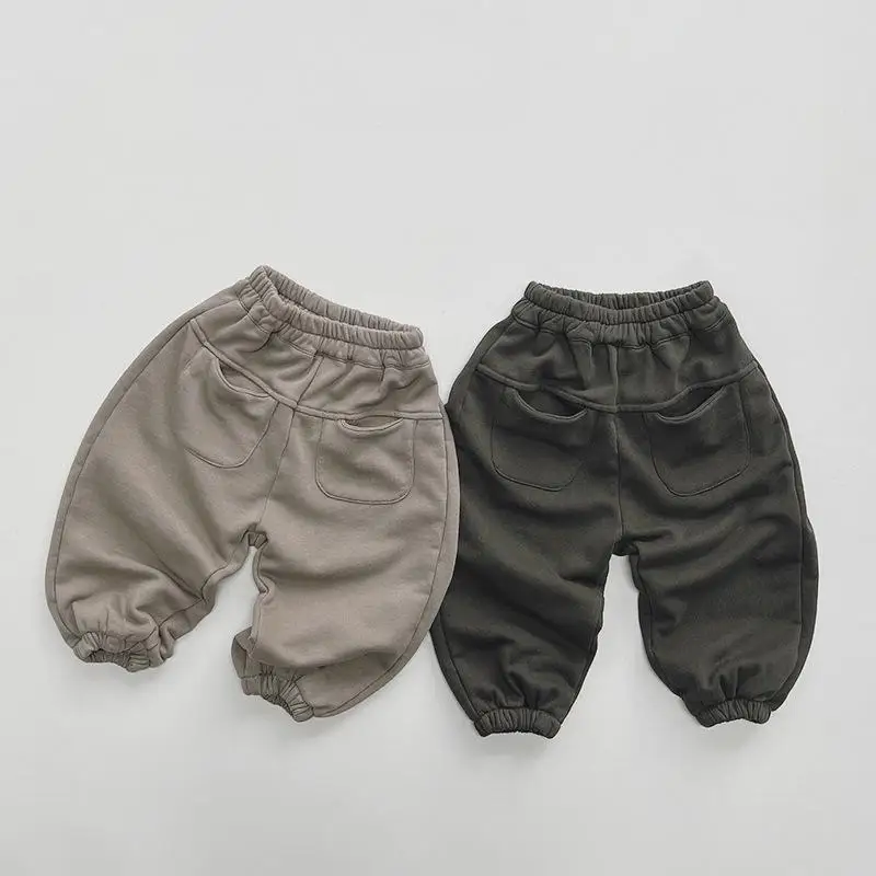 

2024 Spring Fashion All-match Children Sweatpants Loose Retro Girls Casual Pants Solid Kids Boys Cotton Trousers Baby Clothes