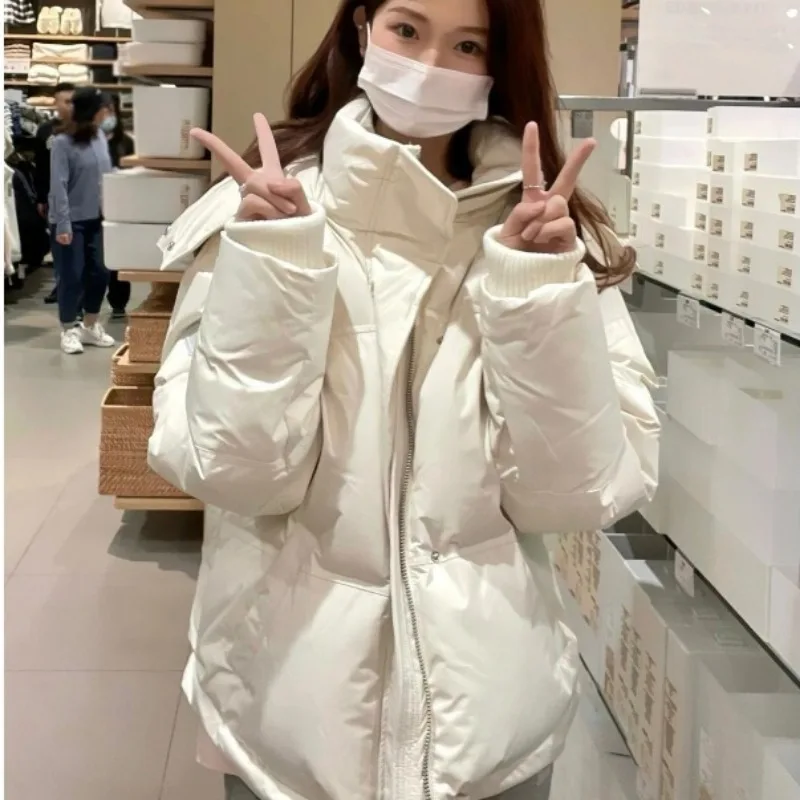 2023 New Women Down Jacket Winter Coat Female Loose Large Size Short Parkas Warm Thick Outwear Fashion Hooded Overcoat S-L