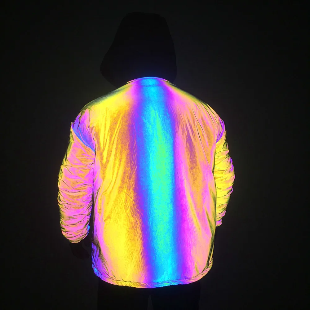Reversible Men Long Sleeve Jackets Reflective Patchwork Lamb Wool Thick Coat New Colorful Reflect Light Winter Clothing 2