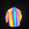Reversible Men Long Sleeve Jackets Reflective Patchwork Lamb Wool Thick Coat New Colorful Reflect Light Winter Clothing 2
