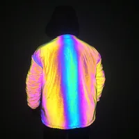 Reversible Men Long Sleeve Jackets Reflective Patchwork Lamb Wool Thick Coat New Colorful Reflect Light Winter Clothing 2