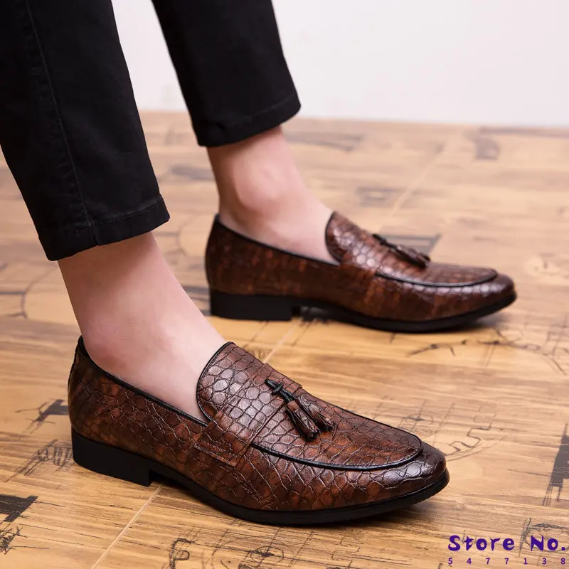 

Туфли мужские из натуральной кожи, без застежки, с плетеным узором, повседневные лоферы, деловая обувь, классические, Прямая поставка