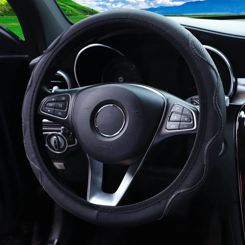 Steering Wheel Cover 1 stereo embossed massage hand type leather automotive fits 14.5-15 inches