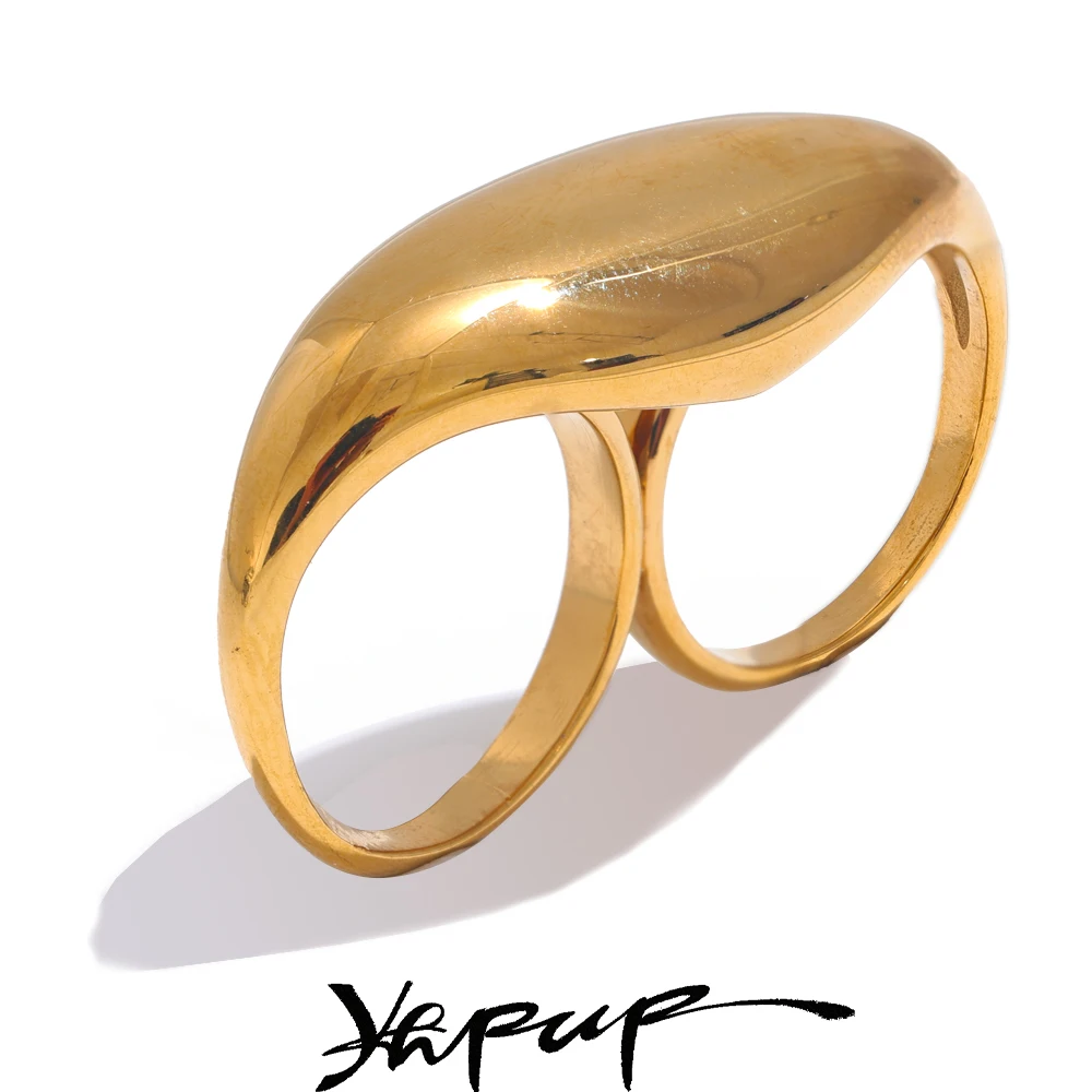 2025 Modestil YHPUP 2024 Edelstahl Doppelfinger geometrischer attraktiver rostfreier Ring, Geschenkdekoration_voghion.com