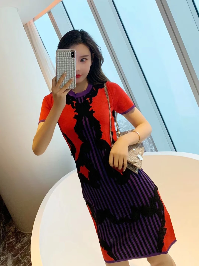 

Оптовая продажа, женское эластичное Вязаное синее, Красное Жаккардовое роскошное модное повседневное вечернее Бандажное платье знаменитости для коктейвечерние