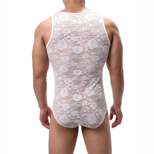 Men Lace Trimming Bodycon Bodysuit Gay Jockstraps Lingerie Sissy Teddies  Spaghetti Strap Sleeveless Unlined Wireless Bra Catsuit - Teddies &  Bodysuits - AliExpress