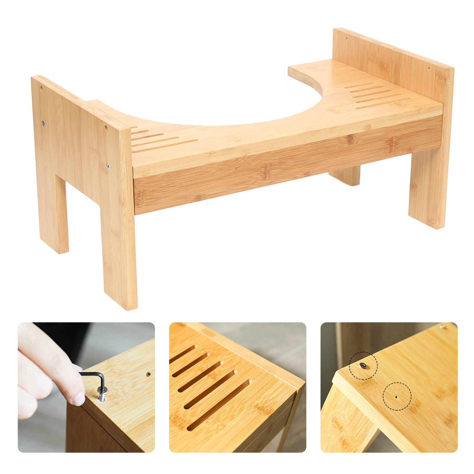Bamboo Toilet Stool For Kids Bathroom Waterproof Non-slip Poop Seat Pregnant Restroom Stand Old People Squat Bench for Tawny 5