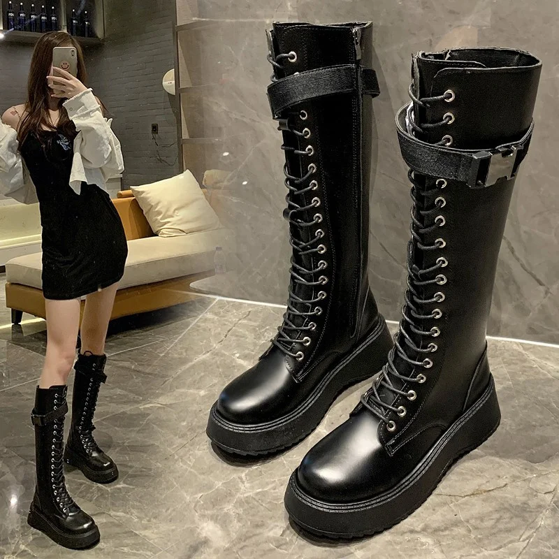 

Long Barrel Knight Boots Women 2022 Autumn and Winter Fashion New Style All-match Comfortable Thick-soled Motorcycle Boots Women