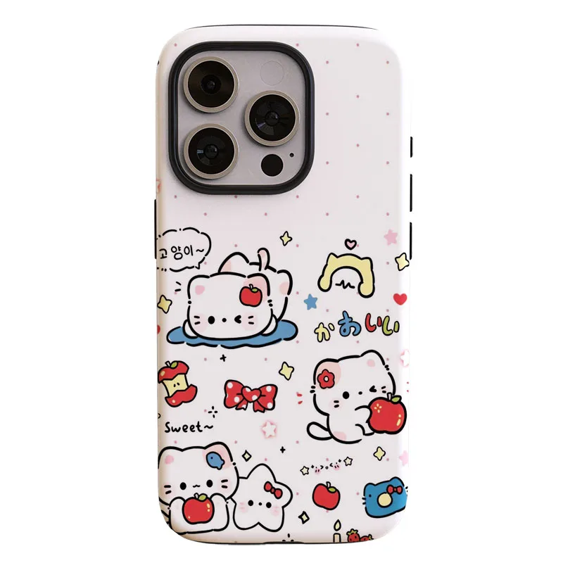 Matte Shockproof Bumper Phone Case with Funny Cat Design and 2-in-1 Film Protection