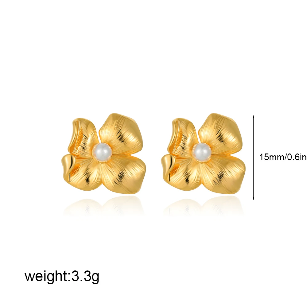 Elegant Striped Fold Flower Stud Earrings for Women Hypoallergenic Pearl Earring Waterproof Delicate Jewelry Wholesale Aretes