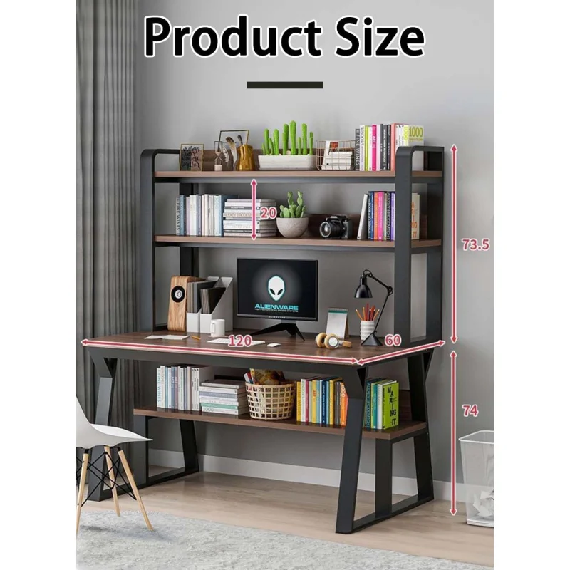 1ST مكتب كمبيوتر حديث بسيط 120 سم مع أرفف تخزين ور...