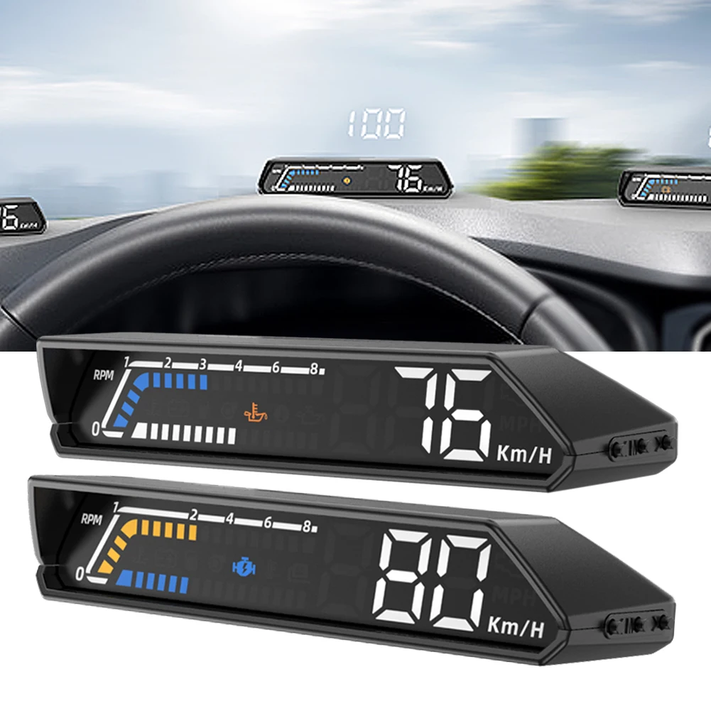 

Автомобильный проектор на лобовое стекло с двойным экраном, проектор на лобовое стекло OBD2, спидометр, обнаружение температуры масла, превышение скорости, аксессуары для сигнализации