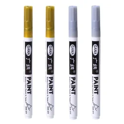 Set of 4 Waterproof Extra Fine Oil-Based Paint Markers in White and Black (2gold 2silver)