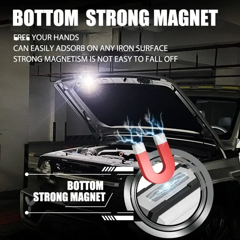 강력한 손전등, 휴대용 열쇠고리 조명, 다기능 미니 충전 작업등, 야외 조명 클립온 라이트