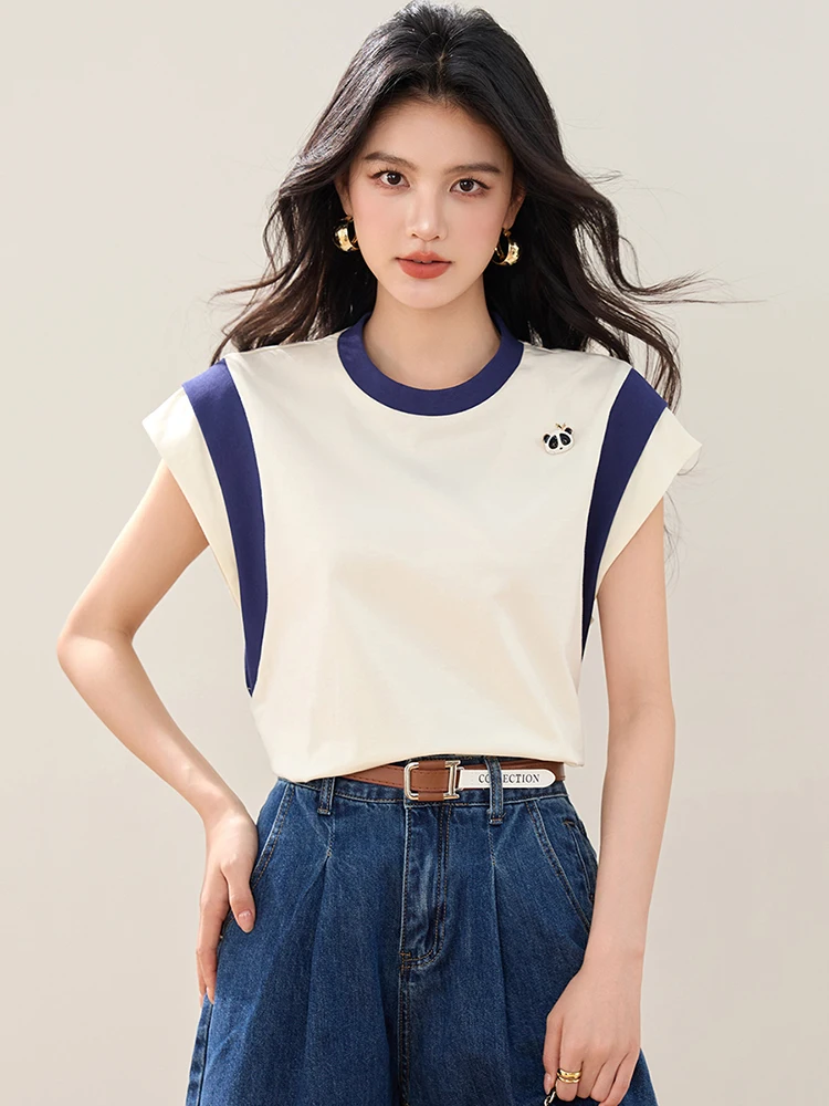 موضة تي شيرتات قصيرة الاكمام المرأة بسيطة عادية متعددة الاستخدامات بلايز تيز 2025 الصيف شيك تصميم البلوز تي شيرت