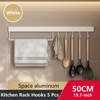 Wall Mounted Kitchen Hook Rack No-Punching Wall Hangers Rail Kitchen Utensils Rack Spoon Shovel Chopping Board Storage Rack 5