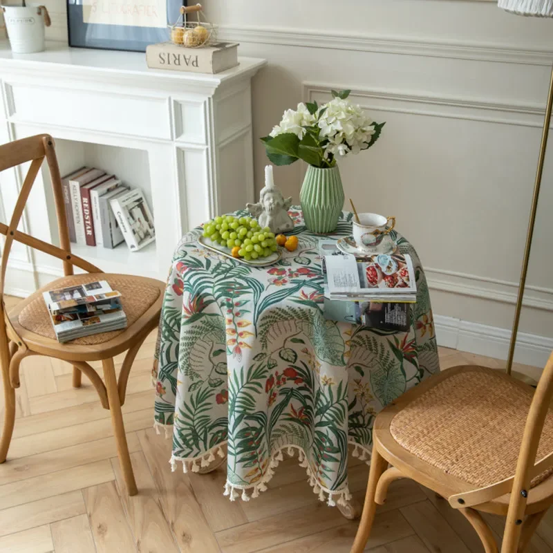 

New Round Tablecloth Cotton Linen Retro Blue Flower Tablecloth Cafe Tabletop Coffee Table Cover Cloth Shooting Background Cloth