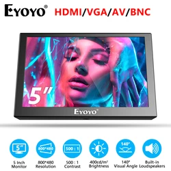 Eyoyo 5 Inch HDMI Monitor Small Portable Display 800x480 Resolution Car Rear View TFT LED Screen With HD/VGA/AV/USB Video Input