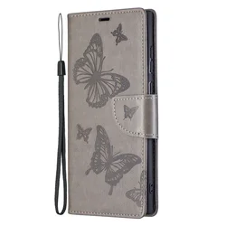 Premium Flip Leather Wallet Case with Card Slots for Galaxy A7 2018 (Grey)