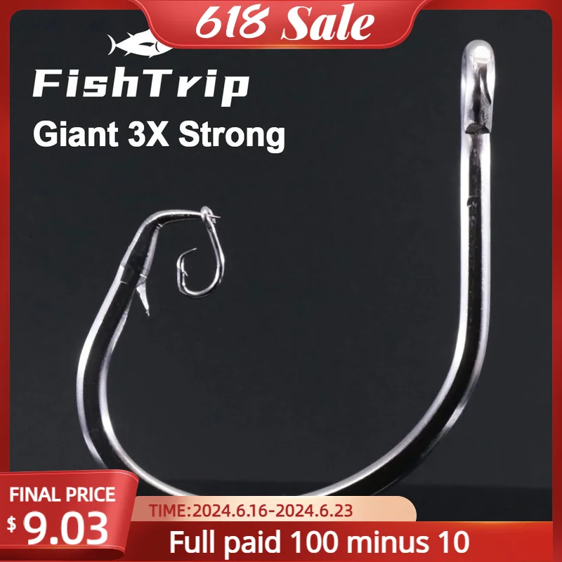 

FishTrip 18/0 ~ 28/0 гигантские круглые Крючки из нержавеющей стали, крючок для соленой воды, для отличных белых акул и гигантских тигров, МАКО и молотковый