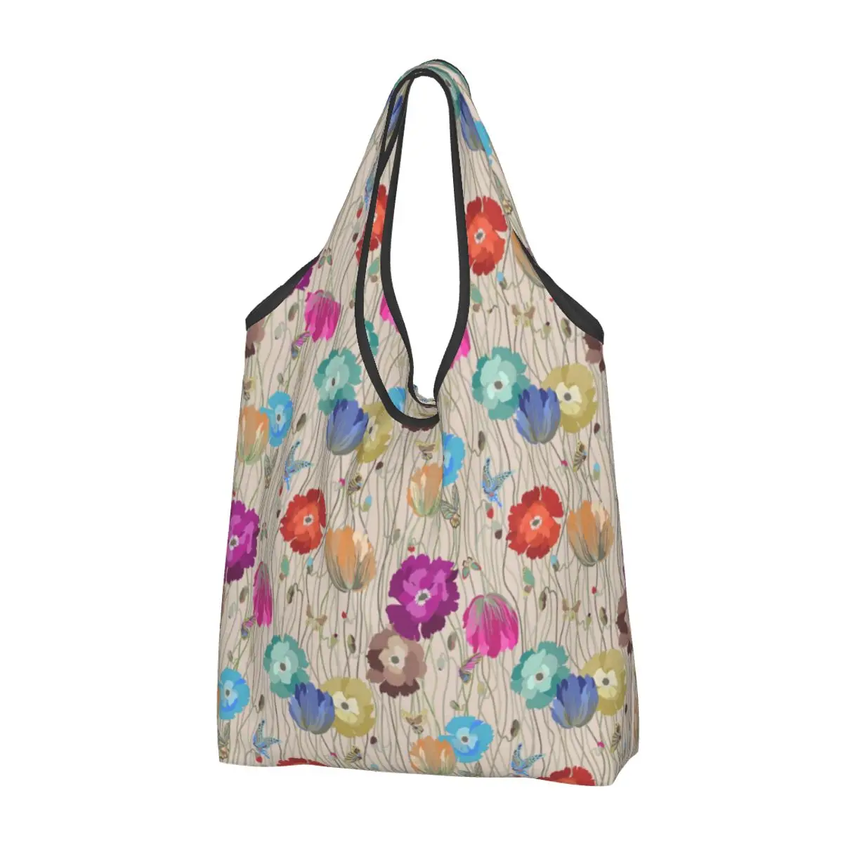 

Пользовательская Цветочная разноцветная художественная сумка для покупок в продуктовых магазинах, модная сумка-тоут через плечо, вместительная Портативная сумка