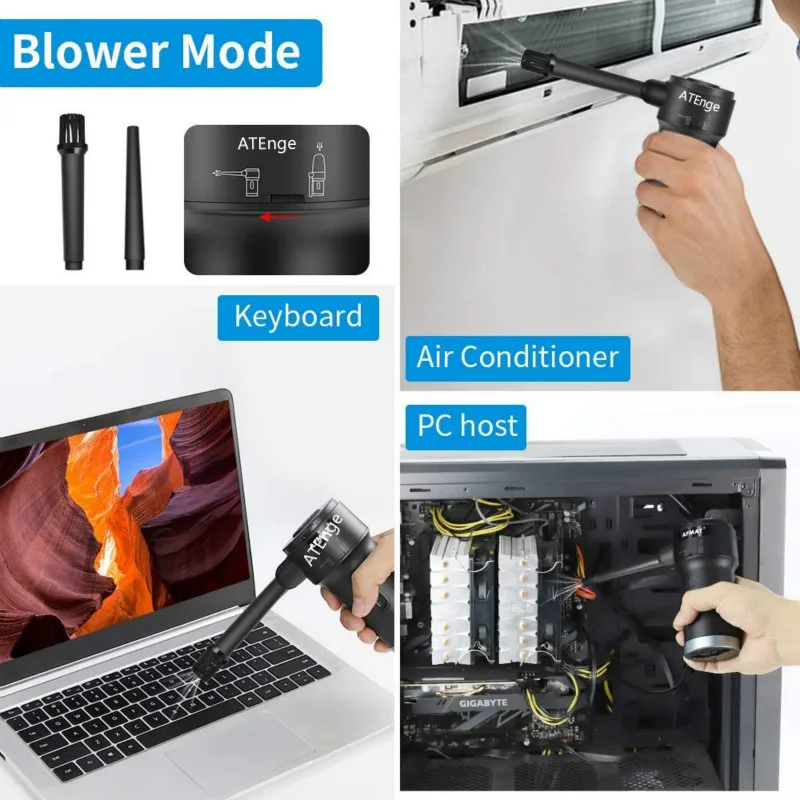 Espanador de ar sem Fio & Aspirador de pó para Carro 2-em1 Ventilador de ar Elétrico Portátil Limpeza Poderosa para o Sofá do Teclado do Computador - Imagem 5