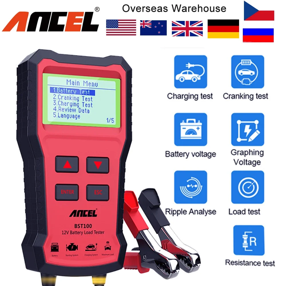 

ANCEL BST100 Car Battery Tester 12V Battery Analyzer Cranking Charging Circut Test Battery Tester Auto Diagnostic Tools PK BM550