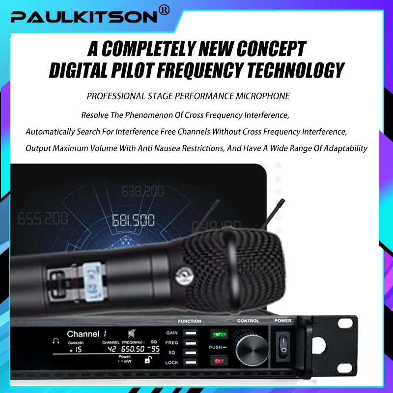 Paulkitson 600/500MHz AD4D Wireless Microphone Professional KSM9 Dual Channel Dynamic/Capacitive Microphone Stage Church Wedding