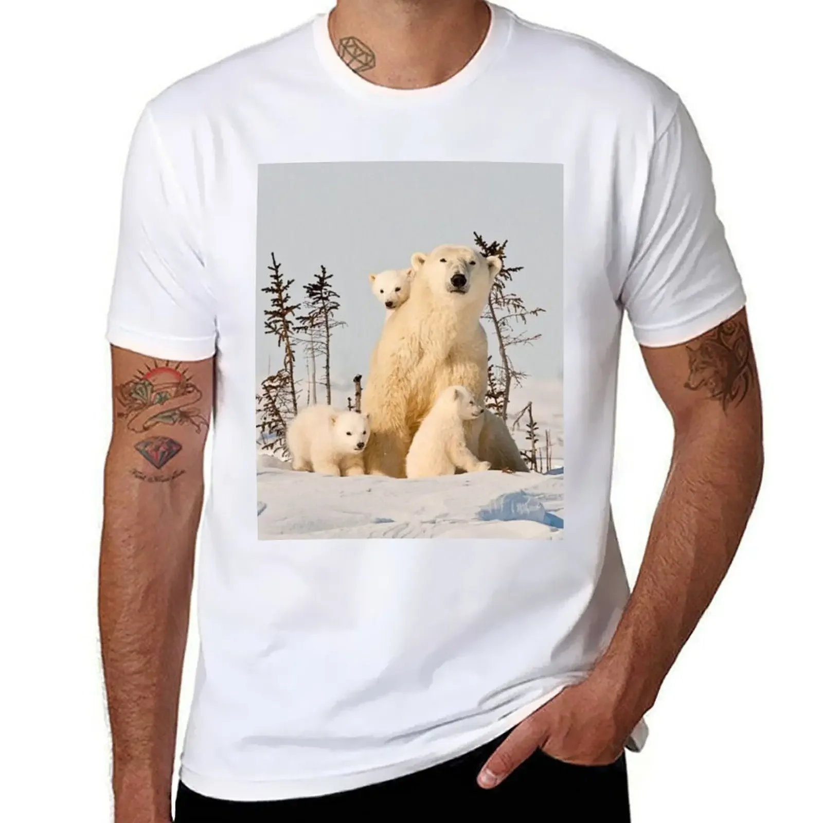 

Polar Bear Family T-shirt vintage summer tops T-shirts for men cotton