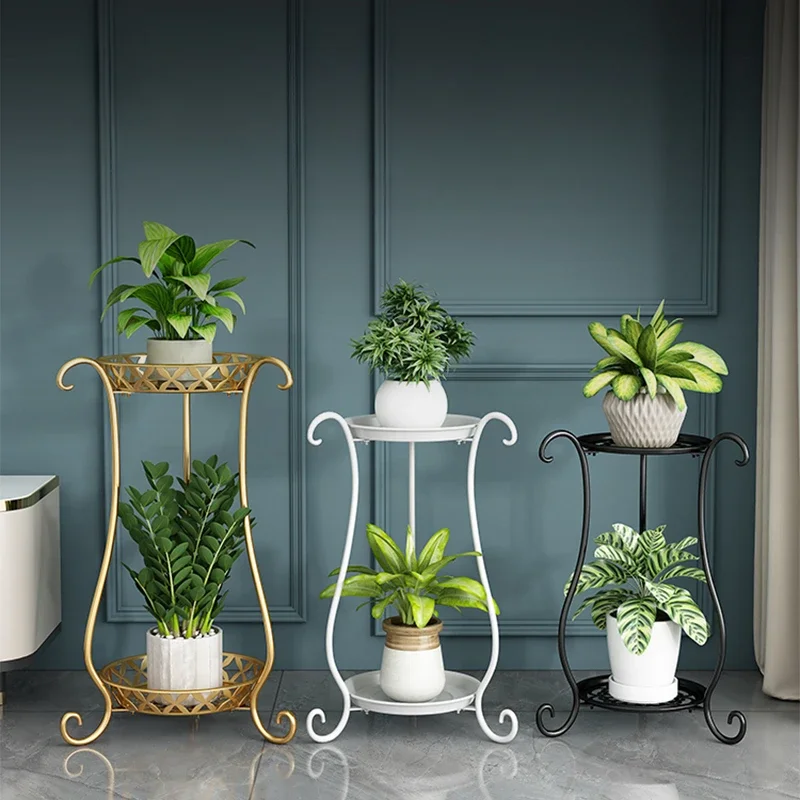 Small Double-layer Plant Stand for Balcony Modern IronDecorative Plant Shelves Creative Unique Household Shelf for Restaurant