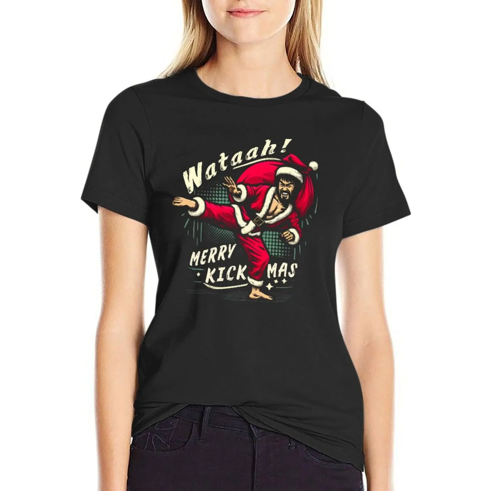 

Merry Kickmas from Kung Fu Santa T-shirt Short sleeve tee Blouse graphics western t shirts for Women