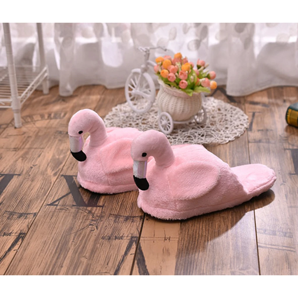 Niedliche Damen-Teenager-Flamingo-Plüsch-Hausschuhe, warme Winter-Hausschuhe, Damen-Tier-Plüsch-Hausschuhe – Detail 9