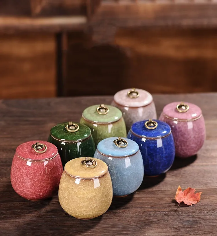Description Picture 2 of itemCracked Ceramic Tea Caddies Coffee Canister Household Portable Travel Mini Porcelain Sealed Moisture-proof Storage Jar Home Deco