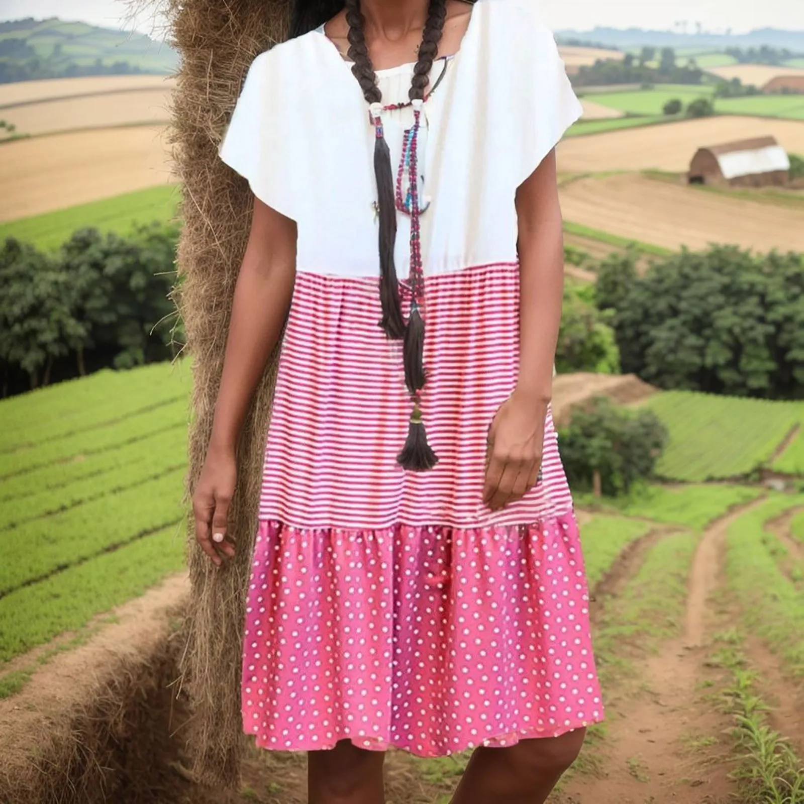 

Женское платье в полоску, с V-образным вырезом и коротким рукавом