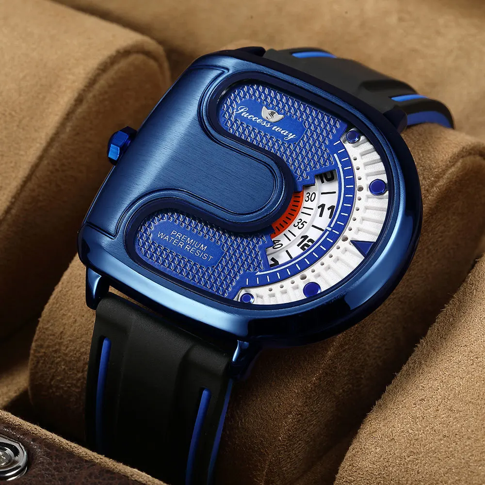 CreativeDesignDialMenWatches2023TopBrandLuxuryBlueSilicone