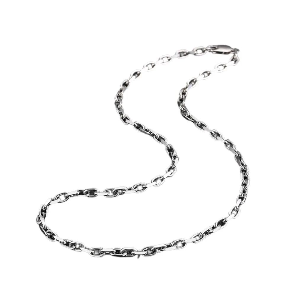 BOCAI Trendy S925 Sterling Silver Necklace 2mm-5mm Wide Cross O-chain Platinum Plating Argentum Neck Jewelry for Women Men