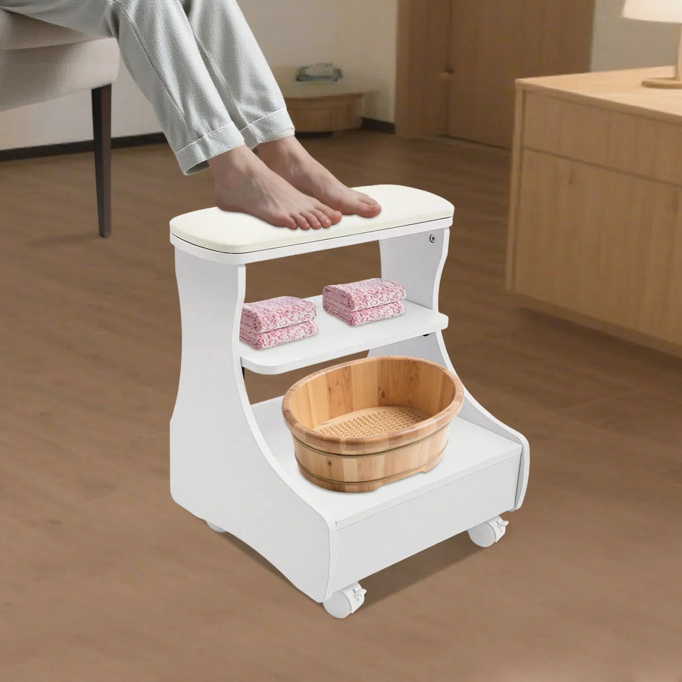 Fußstütze Pediküre-Maniküre-Möbel Trolley für Fußbad Fußpflegestuhl mit Rollen – Detail 7