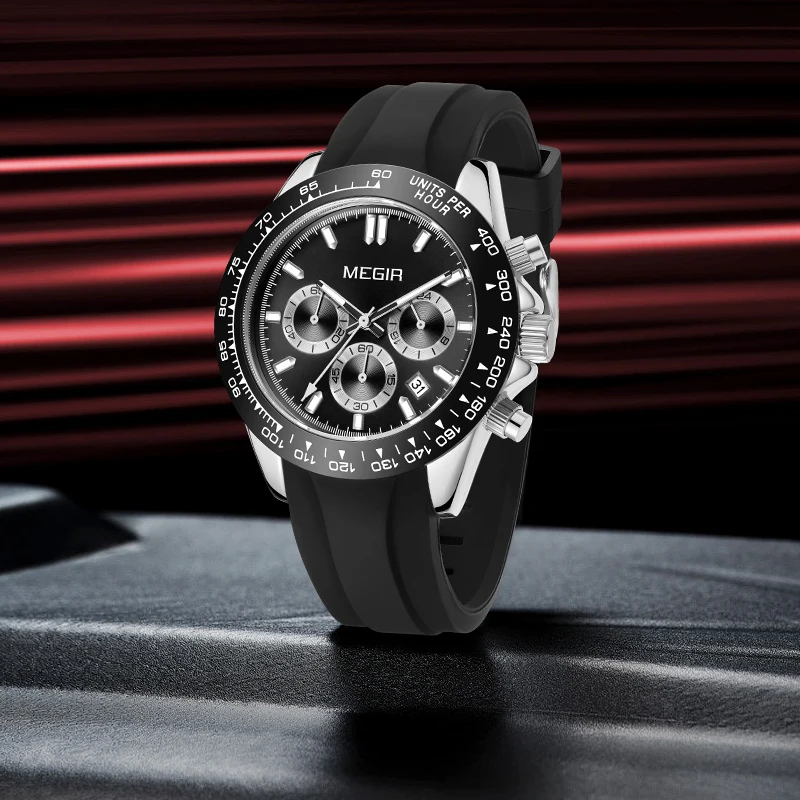 MEGIR Sports Chronograph Quartz Watch for Men Silicone Strap Waterproof Luminous Army Military Wristwatch Relogio Masculino
