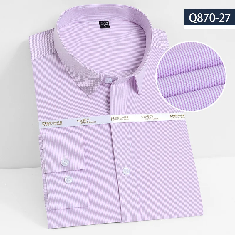Bamboo Fiber Men\'s Dress Shirt Long-Sleeved Business Casual Elastic Stripe Professional Wear Formal Social Shirts Men Clothing