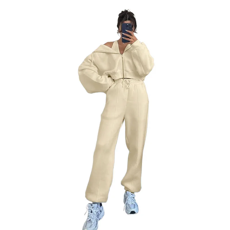 New Autumn and Winter Women's Solid Color Hooded Cardigan Hoodie Coat Jacket Fashion Casual Sweatpants Suit Women's Two-piece