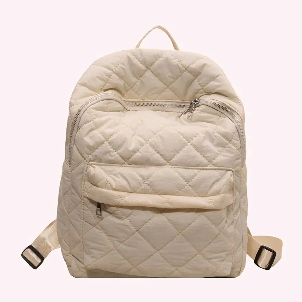Women Casual Puffer Knapsack Large Capacity Teenagers Daypack Solid Color Quilted Laptop Backpack for Travel Working Vacation 5